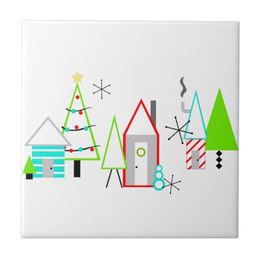 kerstdorp mid century modern tegeltje (Voorkant)