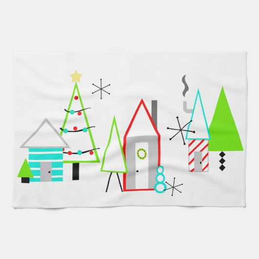 kerstdorp mid century modern theedoek (Horizontaal)