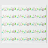 kerstdorp midden eeuw moderne cadeaupapier (Vlak)