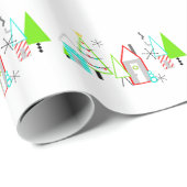 kerstdorp midden eeuw moderne cadeaupapier (Rol Hoek)