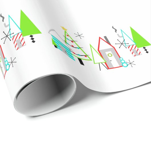 kerstdorp midden eeuw moderne cadeaupapier (Rol Hoek)