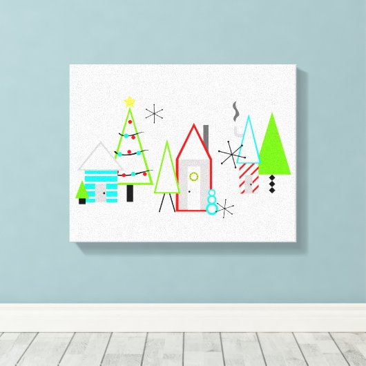 kerstdorp midden eeuw moderne canvas afdruk (Insitu (Houten vloer))
