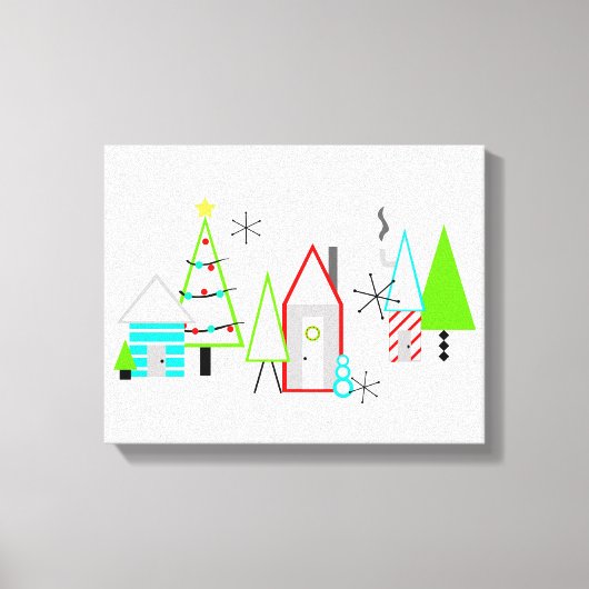 kerstdorp midden eeuw moderne canvas afdruk (Voorkant)