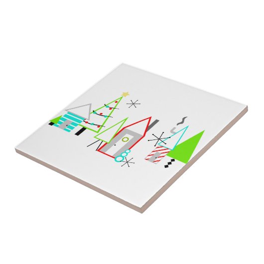 kerstdorp midden eeuw moderne tegeltje (Zijkant)