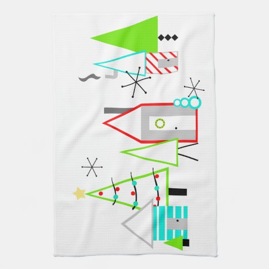 kerstdorp midden eeuw moderne theedoek (Verticaal)