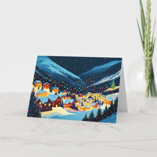 Kerstdorp onder de besneeuwde bergen kaart (Voorkant)