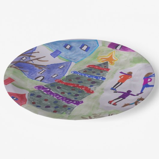 kerstdorp  papieren bordje (Gekanteld)