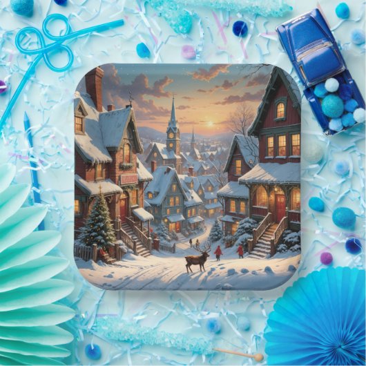 kerstdorp papieren bordje (Feest)