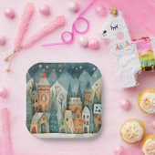 kerstdorp papieren bordje (Feest)