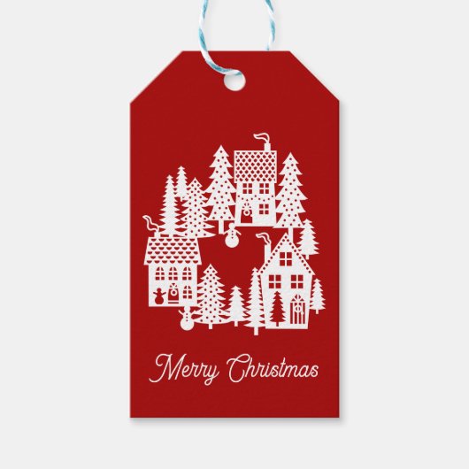 Kerstdorp Red White Cadeaulabel (Voorkant)