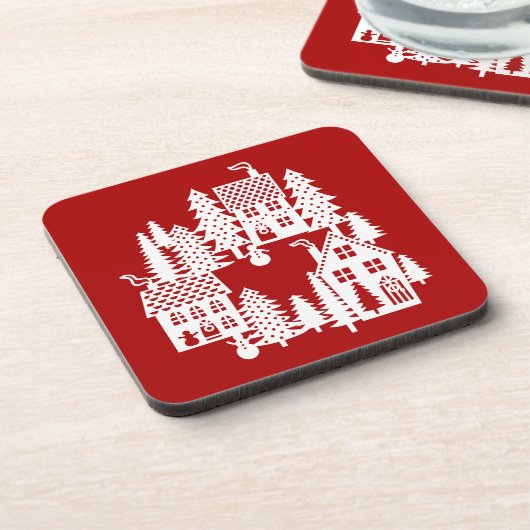 Kerstdorp Rood en wit Bier Onderzetter (Linkerzijde)