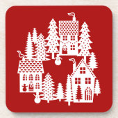 Kerstdorp Rood en wit Bier Onderzetter (Voorkant)