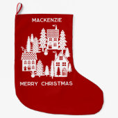 Kerstdorp Rood en Wit Gepersonaliseerd Grote Kerstsok (Voorkant)