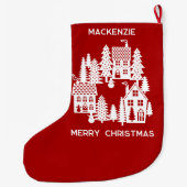 Kerstdorp Rood en Wit Gepersonaliseerd Grote Kerstsok (Achterkant)