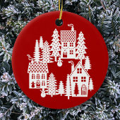 Kerstdorp Rood en wit Keramisch Ornament