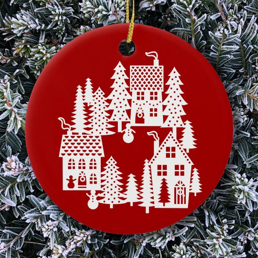 Kerstdorp Rood en wit Keramisch Ornament