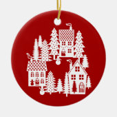 Kerstdorp Rood en wit Keramisch Ornament (Voorkant)