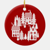 Kerstdorp Rood en wit Keramisch Ornament (Achterkant)