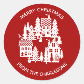 Kerstdorp Rood en wit Ronde Sticker (Voorkant)