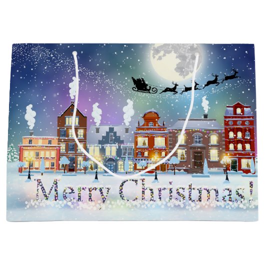 Kerstdorp Santa en Sleigh Groot Cadeauzakje (Voorkant)