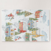 Kerstdorp Santa Snowmen Waterverf Legpuzzel (Horizontaal)