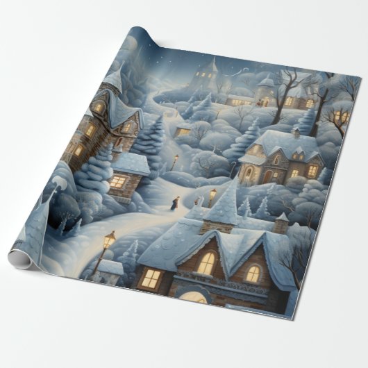 Kerstdorp Scene Cadeaupapier (Uitgerold)