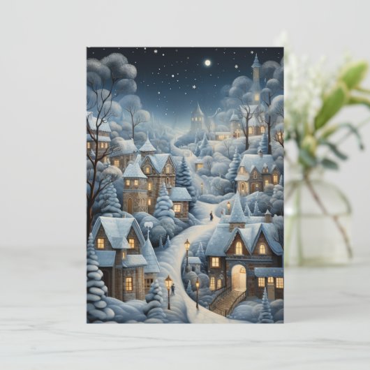 Kerstdorp Scene Feestdagenkaart (Staand voorkant)