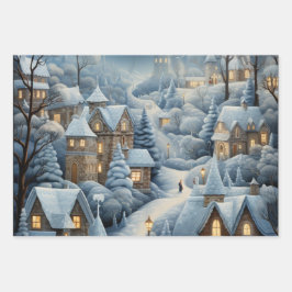 Kerstdorp Scene Inpakpapier Vel