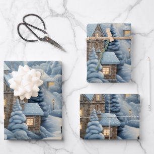 Kerstdorp Scene Inpakpapier Vel