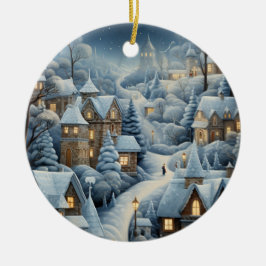Kerstdorp Scene Keramisch Ornament