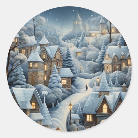 Kerstdorp Scene Ronde Sticker (Voorkant)