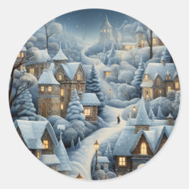 Kerstdorp Scene Ronde Sticker