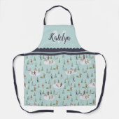 Kerstdorp schaatsen & skiën vakantie schort (Voorkant)