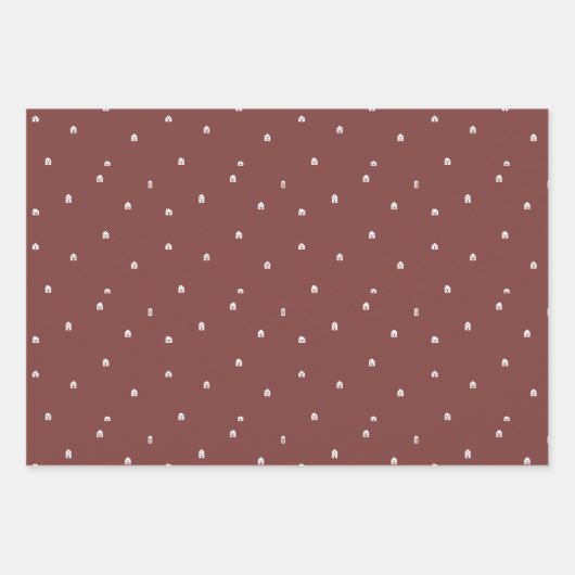 Kerstdorp schattige eenvoudige drie kleuren vakant inpakpapier vel (Voorkant 2)