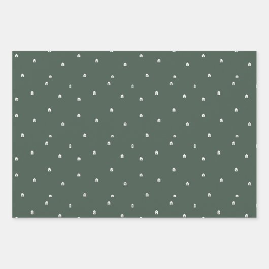 Kerstdorp schattige eenvoudige drie kleuren vakant inpakpapier vel (Voorkant)