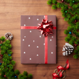 Kerstdorp schattige eenvoudige kastanjebruine rode cadeaupapier
