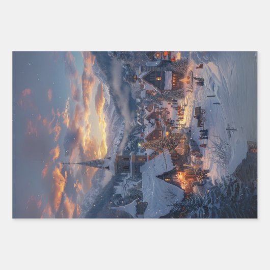 Kerstdorp Sneeuw bedekte straten Decoupage Inpakpapier Vel (Voorkant 3)