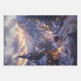 Kerstdorp Sneeuw bedekte straten Decoupage Inpakpapier Vel