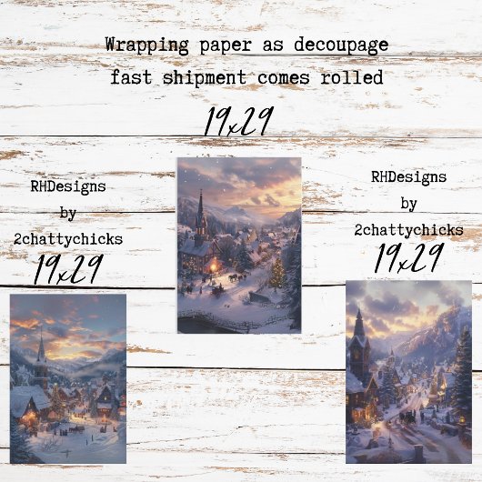 Kerstdorp Sneeuw bedekte straten Decoupage Inpakpapier Vel
