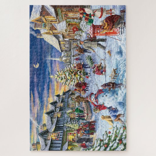 Kerstdorp Sneeuwval Jigsaw Legpuzzel (Verticaal)