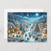 Kerstdorp Snowy Scene Schilderij Briefkaart (Voorkant / Achterkant)