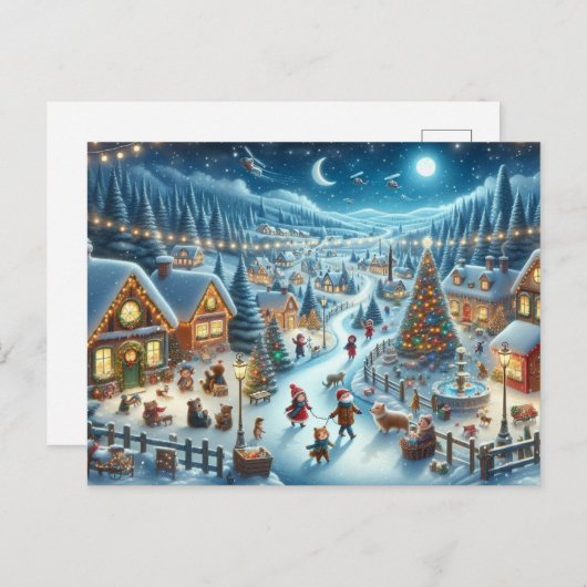 Kerstdorp Snowy Scene Schilderij Briefkaart (Voorkant / Achterkant)