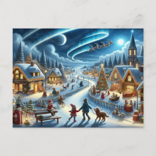 Kerstdorp Snowy Scene Schilderij Briefkaart