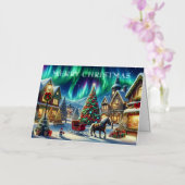 Kerstdorp Snowy Scene Schilderij Folie Feestdagenkaart (Orchidee)