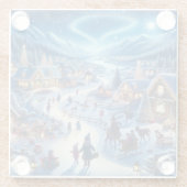 Kerstdorp Snowy Scene Schilderij Glazen Onderzetter (Achterkant)