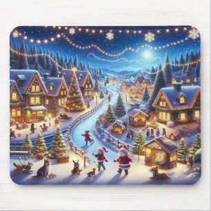 Kerstdorp Snowy Scene Schilderij Muismat