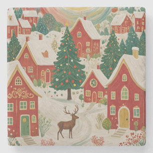 kerstdorp stenen onderzetter