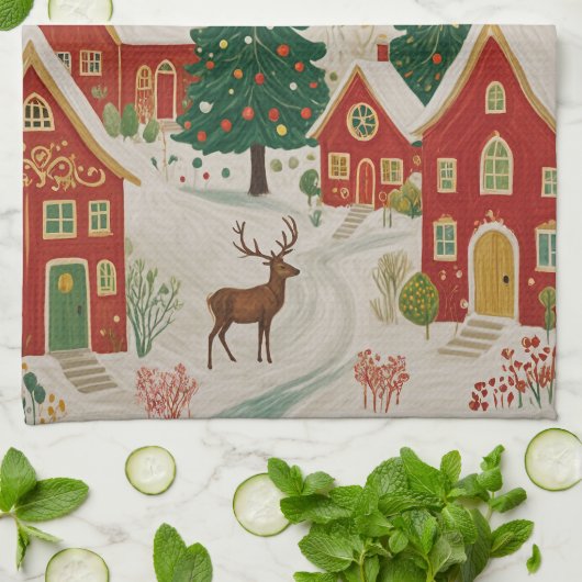 kerstdorp theedoek (Gevouwen)