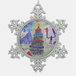 kerstdorp tin sneeuwvlok ornament