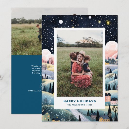 Kerstdorp Twee foto Kerstkaart (Voorkant / Achterkant)